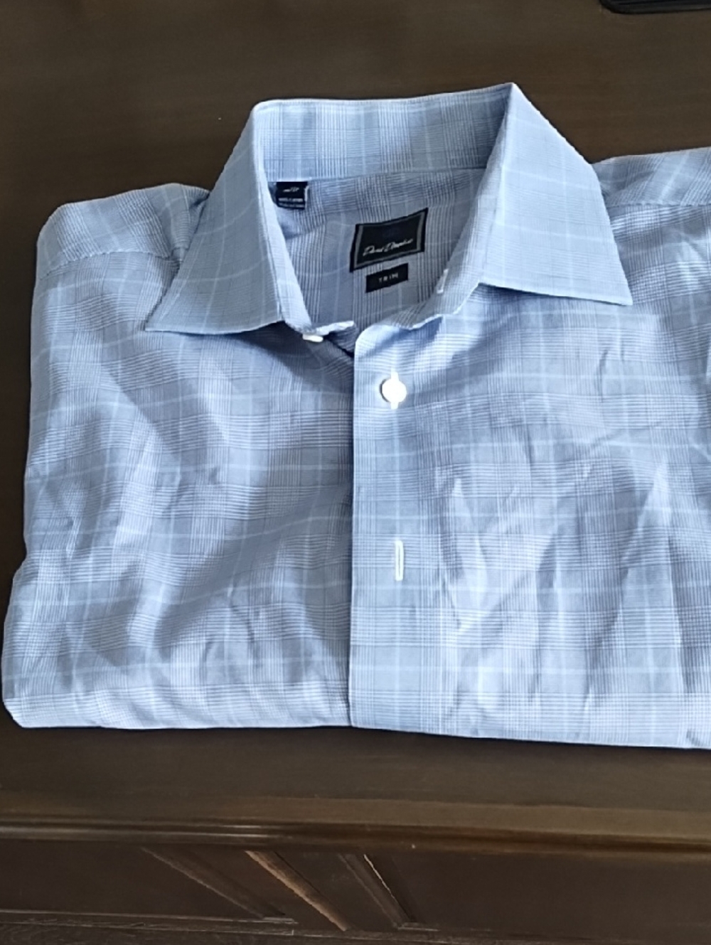 David Donahue Light Blue Plaid Dress Shirt